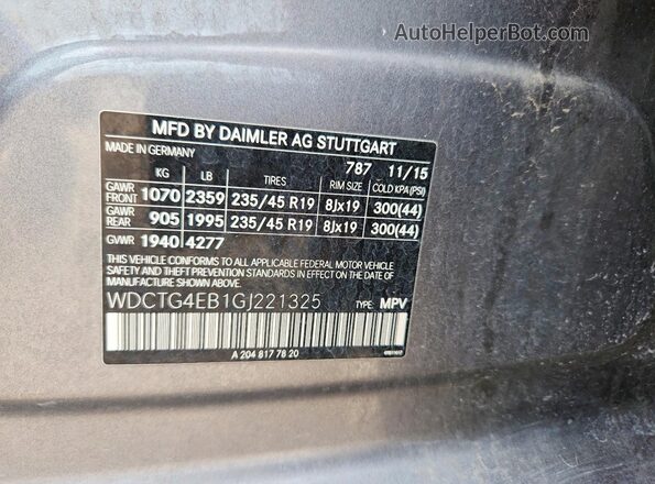 WDCTG4EB1GJ221325 2016 MERCEDES-BENZ GLA Gray 