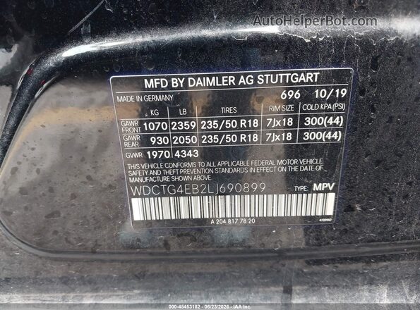 WDCTG4EB2LJ690899 2020 MERCEDES-BENZ GLA 250 Black ძრავის განყოფილების ხედი