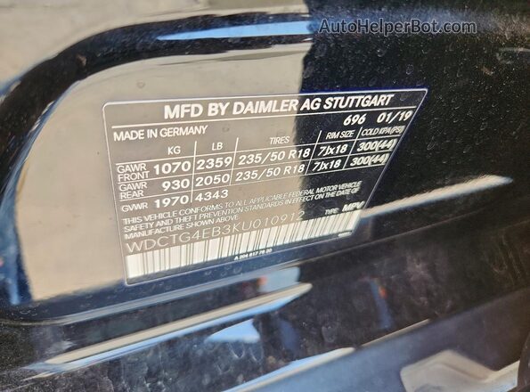 WDCTG4EB3KU010912 2019 MERCEDES-BENZ GLA Black 