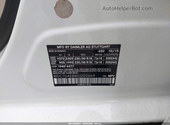 WDCTG4EB4GJ202669 2016 MERCEDES-BENZ GLA 250 Белый Вид подкапотного пространства