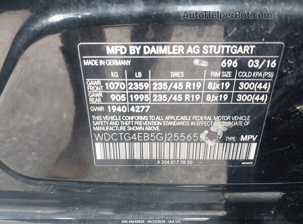 WDCTG4EB5GJ255655 2016 MERCEDES-BENZ GLA 250 Black Շարժիչի բաժամունքի տեսք