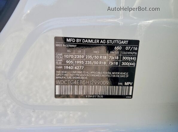 WDCTG4EB5HJ299009 2017 MERCEDES-BENZ GLA White Панорамний вид салону 360°