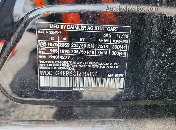 WDCTG4EB6GJ218856 2016 MERCEDES-BENZ GLA Черный 