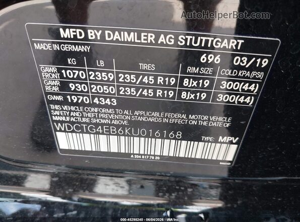 WDCTG4EB6KU016168 2019 MERCEDES-BENZ GLA 250 Black Вид підкапотного простору