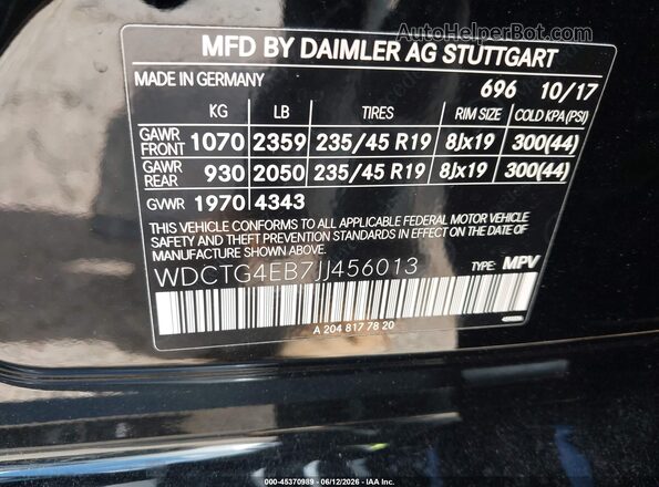 WDCTG4EB7JJ456013 2018 MERCEDES-BENZ GLA 250 Black Շարժիչի բաժամունքի տեսք