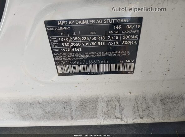 WDCTG4EB7LJ667005 2020 MERCEDES-BENZ GLA 250 White ძრავის განყოფილების ხედი