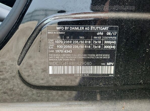 WDCTG4EB8JJ429080 2018 MERCEDES-BENZ GLA Черный Вид наклейки с VIN-кодом