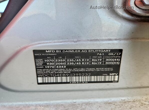 WDCTG4EB9JJ395232 2018 MERCEDES-BENZ GLA Silver Widok wnętrza 360 stopni