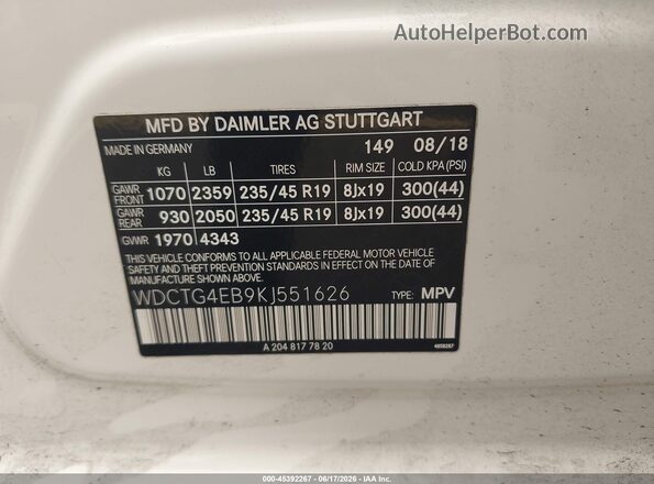 WDCTG4EB9KJ551626 2019 MERCEDES-BENZ GLA 250 Beige Շարժիչի բաժամունքի տեսք