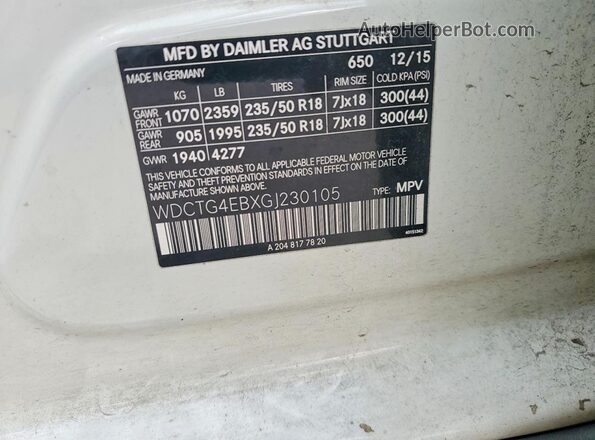 WDCTG4EBXGJ230105 2016 MERCEDES-BENZ GLA White Շարժիչի բաժամունքի տեսք