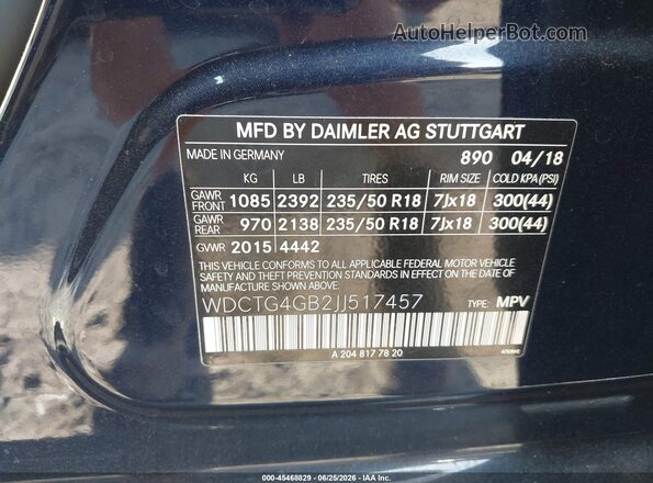 WDCTG4GB2JJ517457 2018 MERCEDES-BENZ GLA 250 Blue ძრავის განყოფილების ხედი