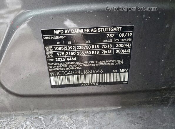 WDCTG4GB4LJ680646 2020 MERCEDES-BENZ GLA Gray Engine compartment view