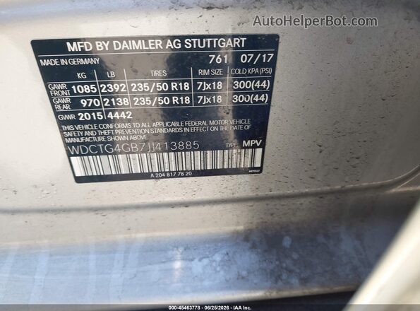 WDCTG4GB7JJ413885 2018 MERCEDES-BENZ GLA 250 Silver ძრავის განყოფილების ხედი