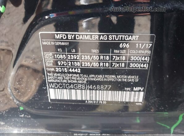 WDCTG4GB8JJ468877 2018 MERCEDES-BENZ GLA 250 Black Вид підкапотного простору