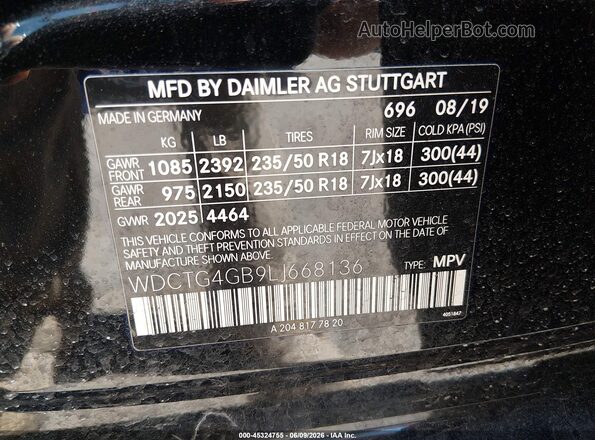 WDCTG4GB9LJ668136 2020 MERCEDES-BENZ GLA 250 Black Widok komory silnika