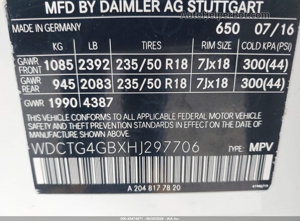 WDCTG4GBXHJ297706 2017 MERCEDES-BENZ GLA 250 White Widok komory silnika