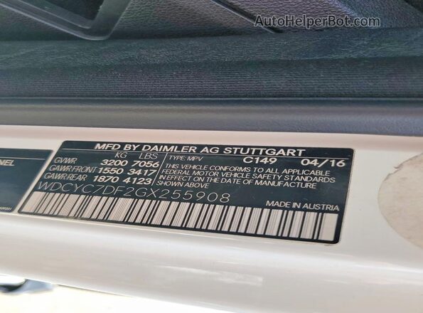 WDCYC7DF2GX255908 2016 MERCEDES-BENZ G-CLASS White Widok naklejki z numerem VIN