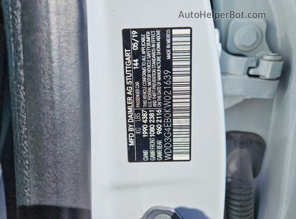 WDD3G4EB0KW021639 2019 MERCEDES-BENZ A Белый 