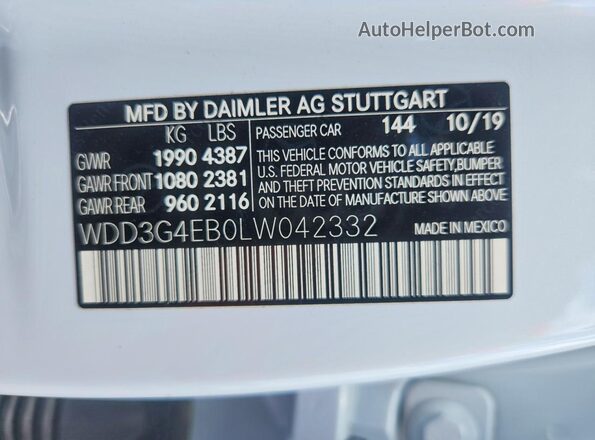 WDD3G4EB0LW042332 2020 MERCEDES-BENZ A White Widok komory silnika