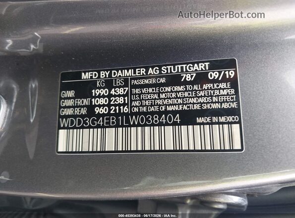 WDD3G4EB1LW038404 2020 MERCEDES-BENZ A 220 Серый Вид подкапотного пространства