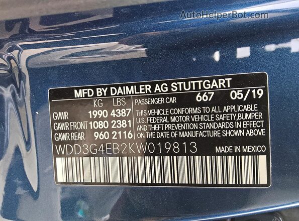 WDD3G4EB2KW019813 2019 MERCEDES-BENZ A Синий 
