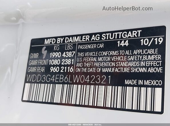 WDD3G4EB6LW042321 2020 MERCEDES-BENZ A 220 White Widok komory silnika