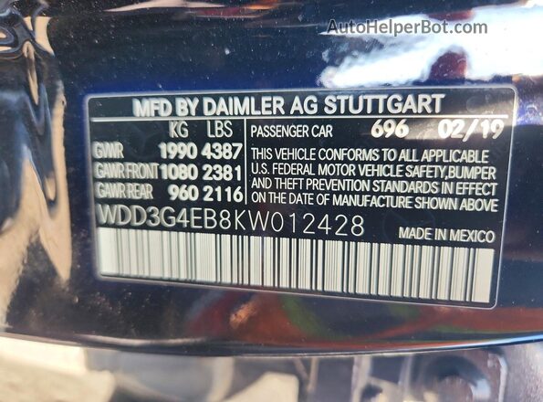 WDD3G4EB8KW012428 2019 MERCEDES-BENZ A Black 