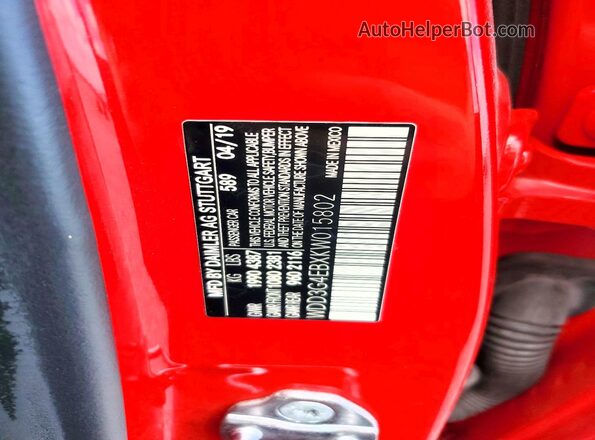 WDD3G4EBXKW015802 2019 MERCEDES-BENZ A-CLASS Red Vista de la etiqueta del VIN
