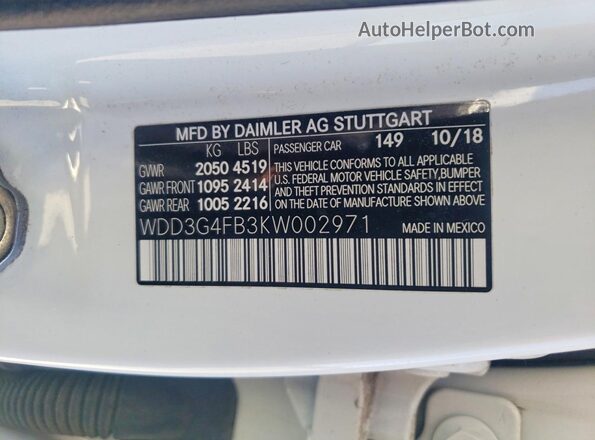 WDD3G4FB3KW002971 2019 MERCEDES-BENZ A White Вид підкапотного простору