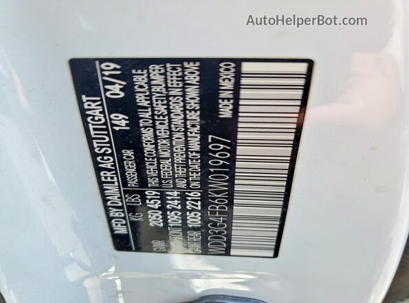 WDD3G4FB6KW019697 2019 MERCEDES-BENZ A Белый 