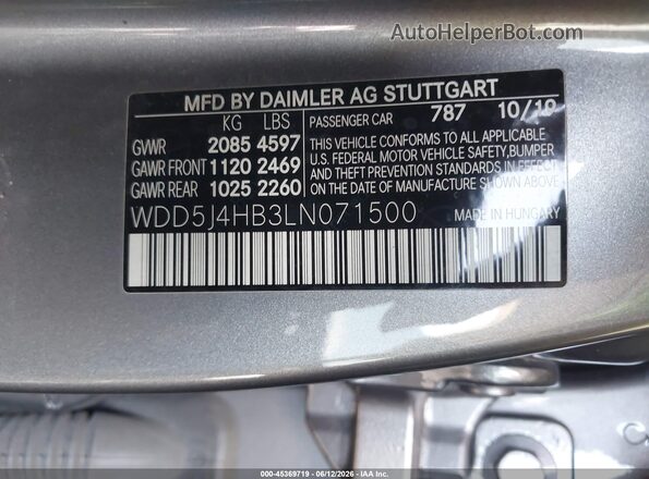 WDD5J4HB3LN071500 2020 MERCEDES-BENZ CLA 250 Gray Շարժիչի բաժամունքի տեսք