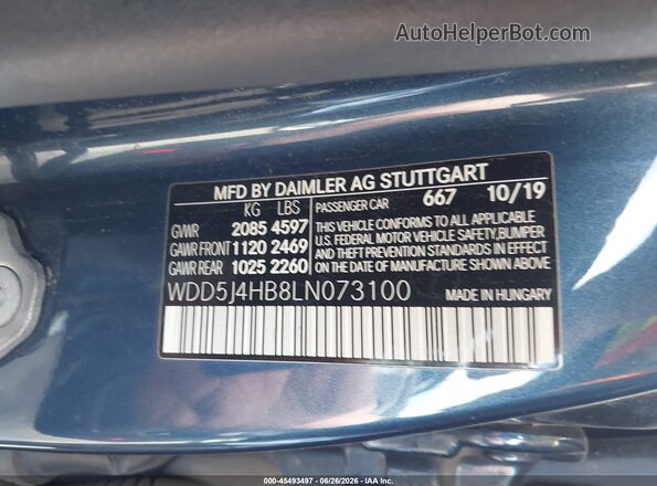WDD5J4HB8LN073100 2020 MERCEDES-BENZ CLA 250 Blue Widok komory silnika