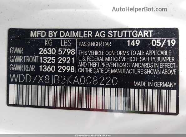WDD7X8JB3KA008220 2019 MERCEDES-BENZ AMG GT 63 4-DOOR COUPE White Engine compartment view