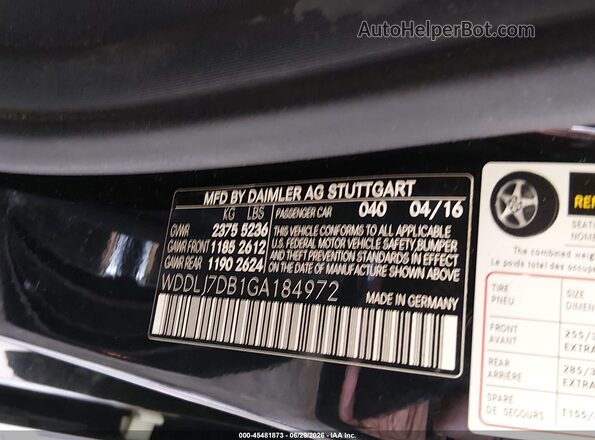 WDDLJ7DB1GA184972 2016 MERCEDES-BENZ CLS-CLASS Black Вид підкапотного простору