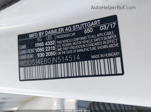 WDDSJ4EB0JN514514 2018 MERCEDES-BENZ CLA 250 White Շարժիչի բաժամունքի տեսք