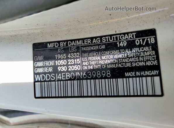 WDDSJ4EB0JN639898 2018 MERCEDES-BENZ CLA-CLASS White Widok komory silnika
