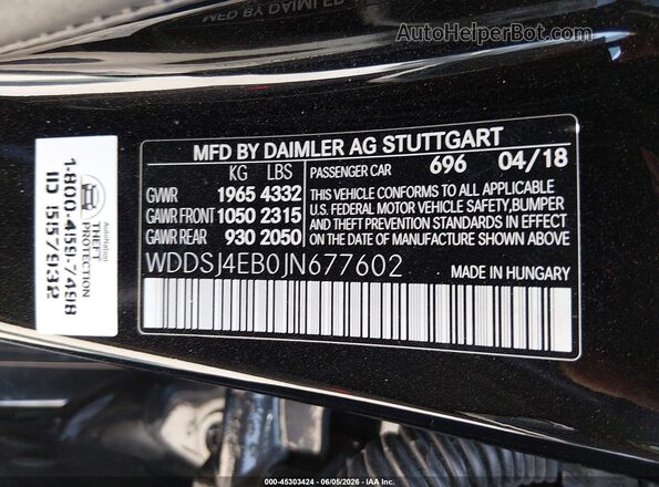 WDDSJ4EB0JN677602 2018 MERCEDES-BENZ CLA 250 Black Widok komory silnika