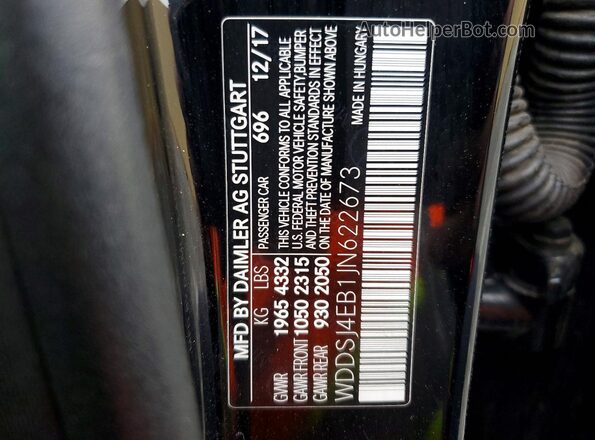 WDDSJ4EB1JN622673 2018 MERCEDES-BENZ CLA-CLASS Black Vista de la etiqueta del VIN