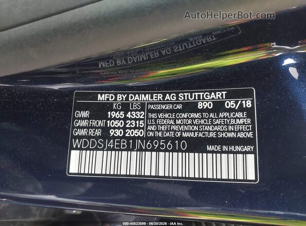 WDDSJ4EB1JN695610 2018 MERCEDES-BENZ CLA 250 Blue Շարժիչի բաժամունքի տեսք