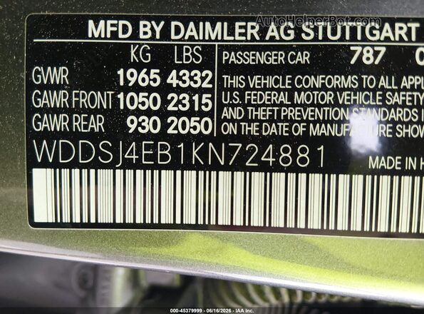 WDDSJ4EB1KN724881 2019 MERCEDES-BENZ CLA 250 Gray Engine compartment view