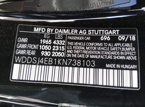 WDDSJ4EB1KN738103 2019 MERCEDES-BENZ CLA 250 Черный Вид подкапотного пространства