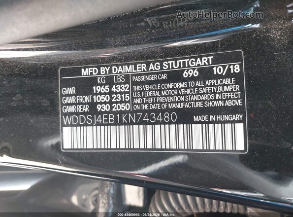 WDDSJ4EB1KN743480 2019 MERCEDES-BENZ CLA 250 Black Widok komory silnika