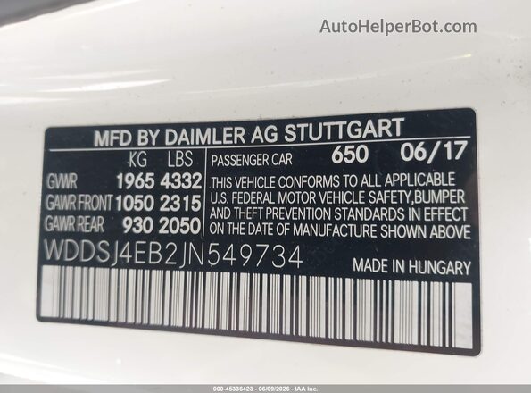 WDDSJ4EB2JN549734 2018 MERCEDES-BENZ CLA 250 White Vista del compartimento del motor