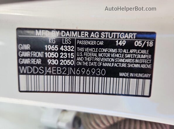 WDDSJ4EB2JN696930 2018 MERCEDES-BENZ CLA-CLASS Белый 