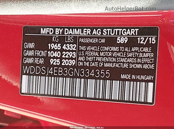 WDDSJ4EB3GN334355 2016 MERCEDES-BENZ CLA 250 Red 