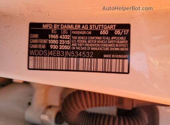 WDDSJ4EB3JN534532 2018 MERCEDES-BENZ CLA-CLASS Белый 