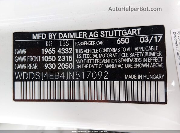 WDDSJ4EB4JN517092 2018 MERCEDES-BENZ CLA 250 White Շարժիչի բաժամունքի տեսք