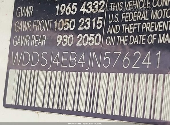 WDDSJ4EB4JN576241 2018 MERCEDES-BENZ CLA 250 White Շարժիչի բաժամունքի տեսք