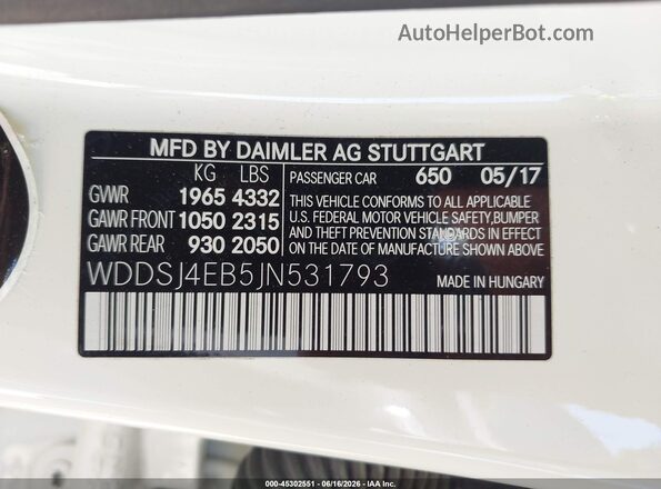 WDDSJ4EB5JN531793 2018 MERCEDES-BENZ CLA 250 Белый Вид подкапотного пространства