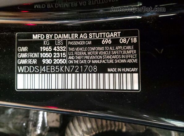 WDDSJ4EB5KN721708 2019 MERCEDES-BENZ CLA-CLASS Black Вид підкапотного простору